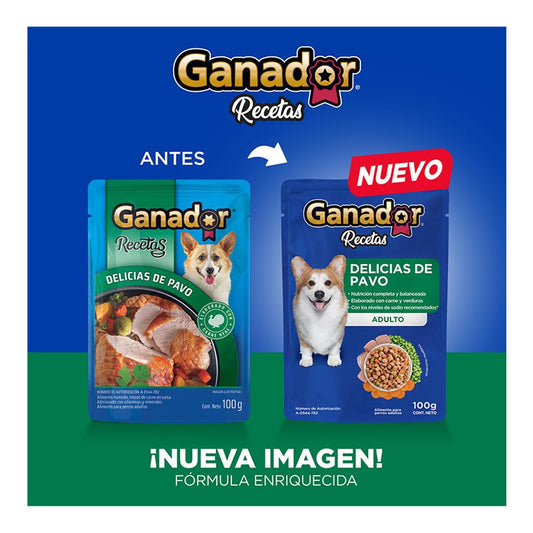 Ganador Recetas Delicias de Pavo para Perros Adultos de Todas Las Razas, Azul, Paquete con 22 Piezas de 100 g c/u