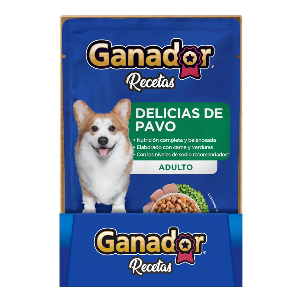 Ganador Recetas Delicias de Pavo para Perros Adultos de Todas Las Razas, Azul, Paquete con 22 Piezas de 100 g c/u