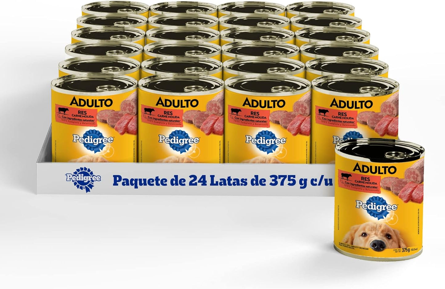 Pedigree Alimento Húmedo para Perros Adultos, Sabor Res Carne Molida 375 Gr, Paquete De 24 Latas