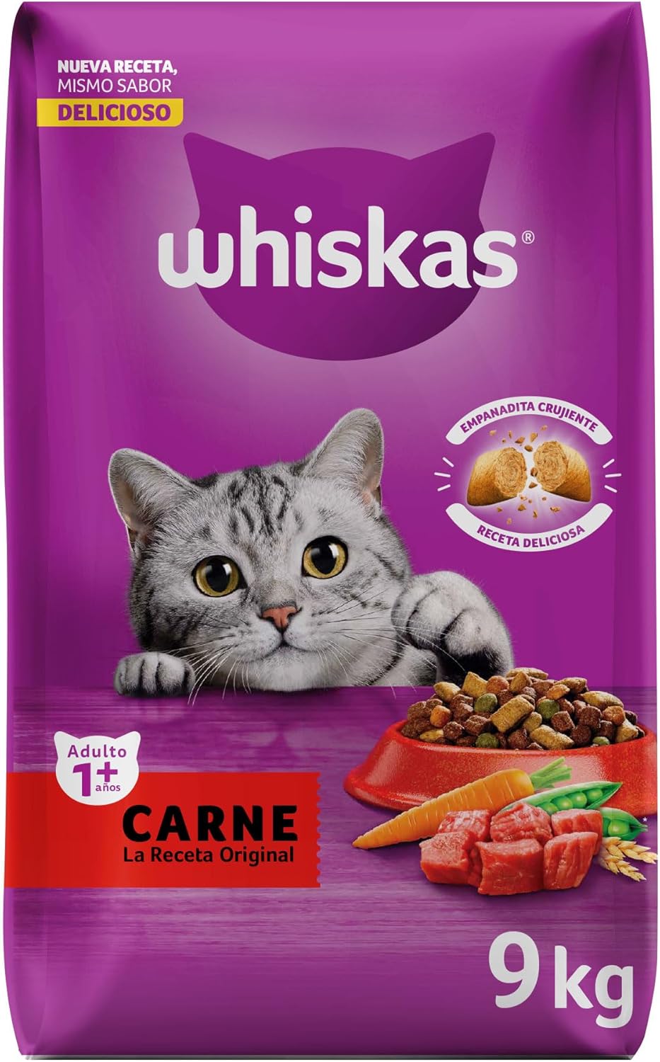 WHISKAS - Croquetas para Gato 9 kg, Carne, Sabor Original, Seco, Cuidado Urinario, con Omega 6 y Aminoácidos