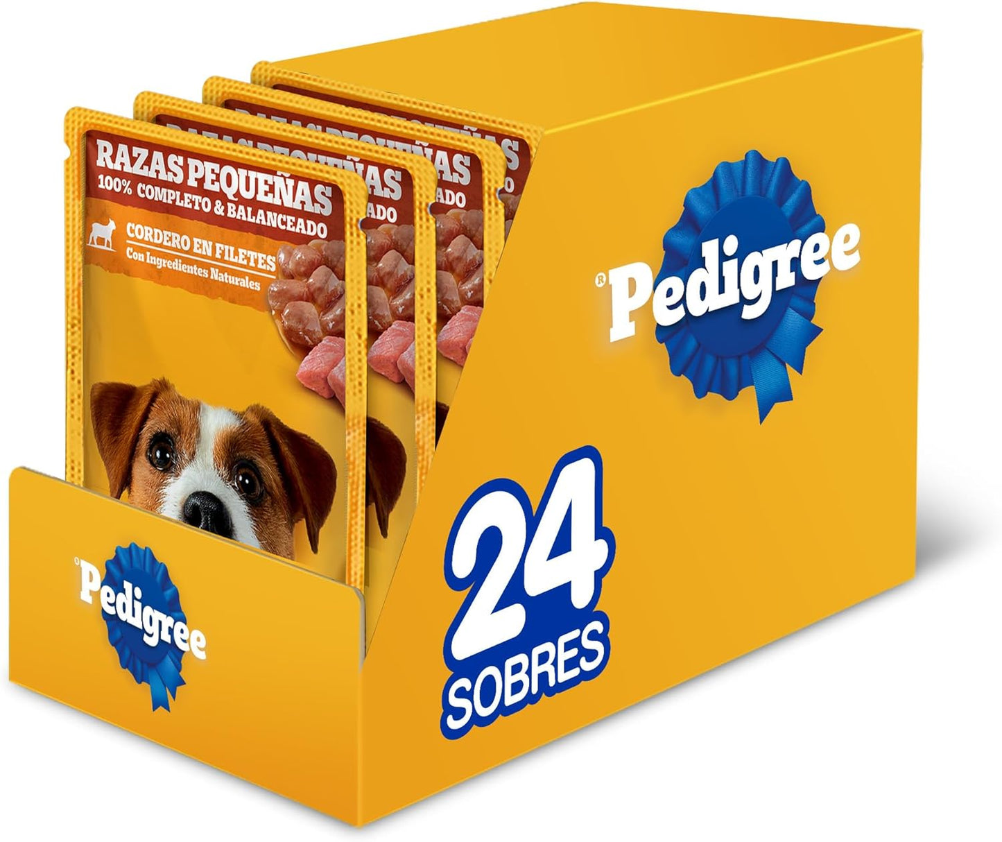 Pedigree - Sobres para Perro, Raza Pequeña, Sabor Cordero, con Ingredientes Naturales, Proteínas y Fibra, 24 Sobres, 100g c/u