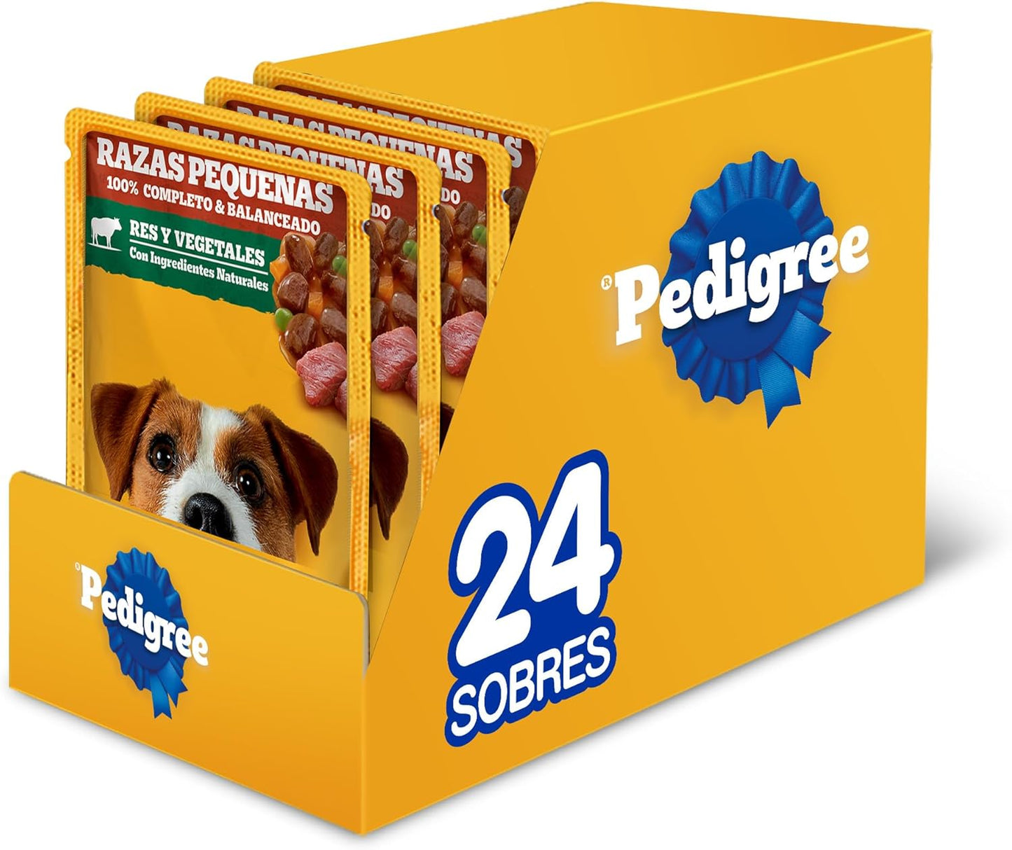 Pedigree - Sobres para Perro, Raza Pequeña, Res y Vegetales, Proteínas, Fibra, 24 Sobres