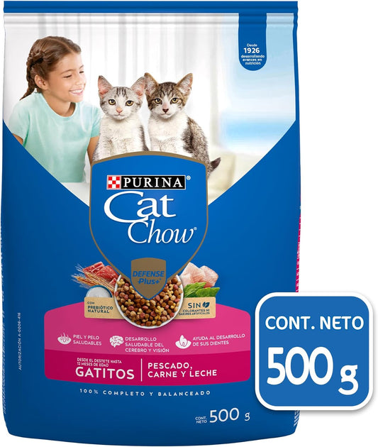 Purina Cat Chow Gatito Sabor Pescado, Carne y Leche 500g