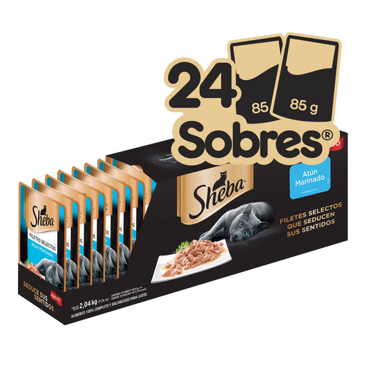 Sheba - Alimento Húmedo para Gato Adulto, Sabor Filetes De Atún Marinado 85g c/u. Paquete de 24 Unidades, SIn Colorantes ni Sabores Artificiales