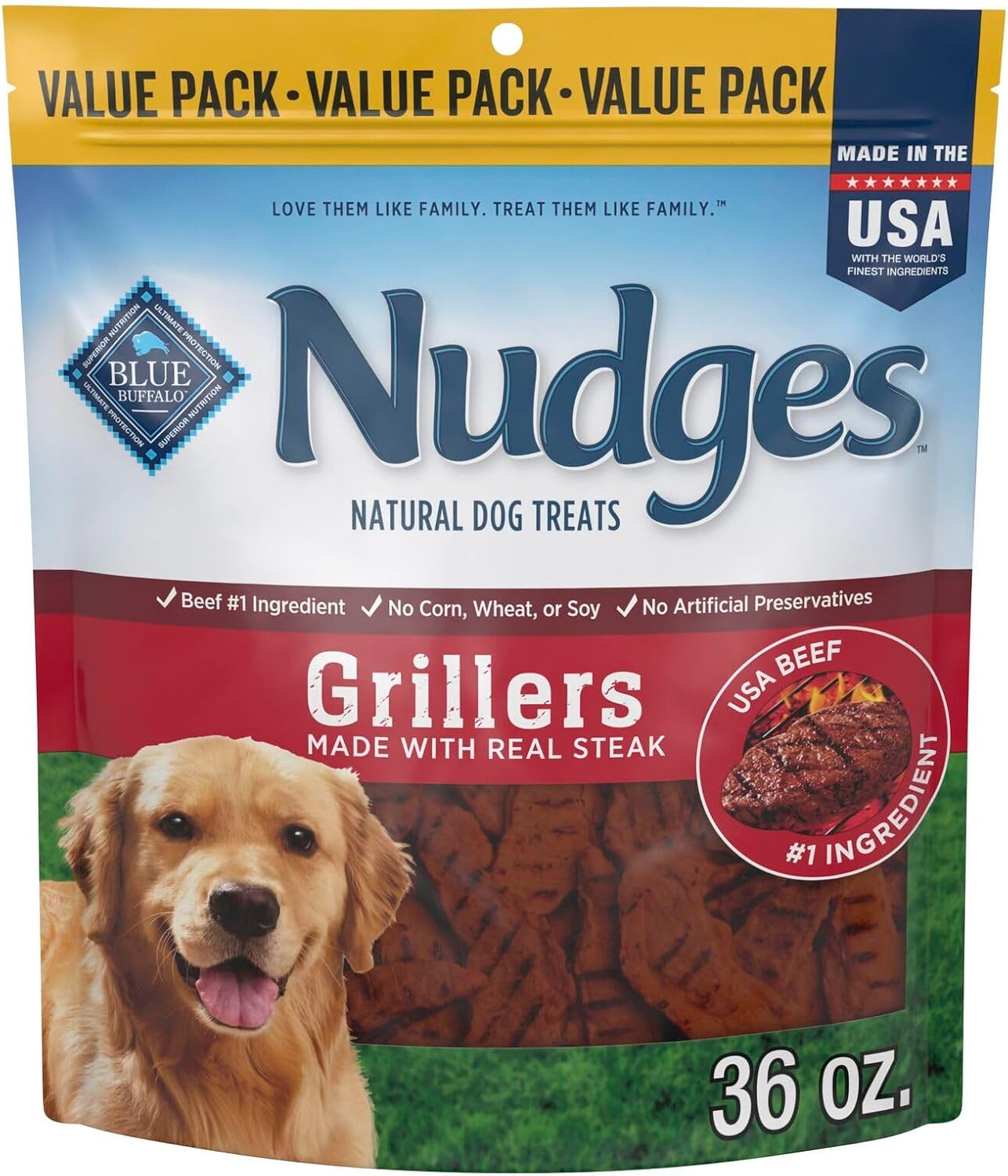 Blue Buffalo Nudges Grillers Natural Dog Treats, Steak, 36oz Bag