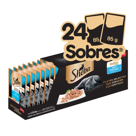 Sheba - Alimento Húmedo para Gatitos, Sabor de Filetes De Atún Marinado, Paquete de 24 Unidades de 85g c/u., Sin Colorantes ni Sabores Artificiales
