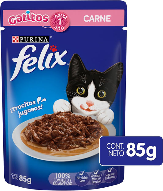 Purina Felix Pouches Gatito Gatitos Comida Pouch 24x85g Carne 2.04E+3 gramo 2.25 kilogramos