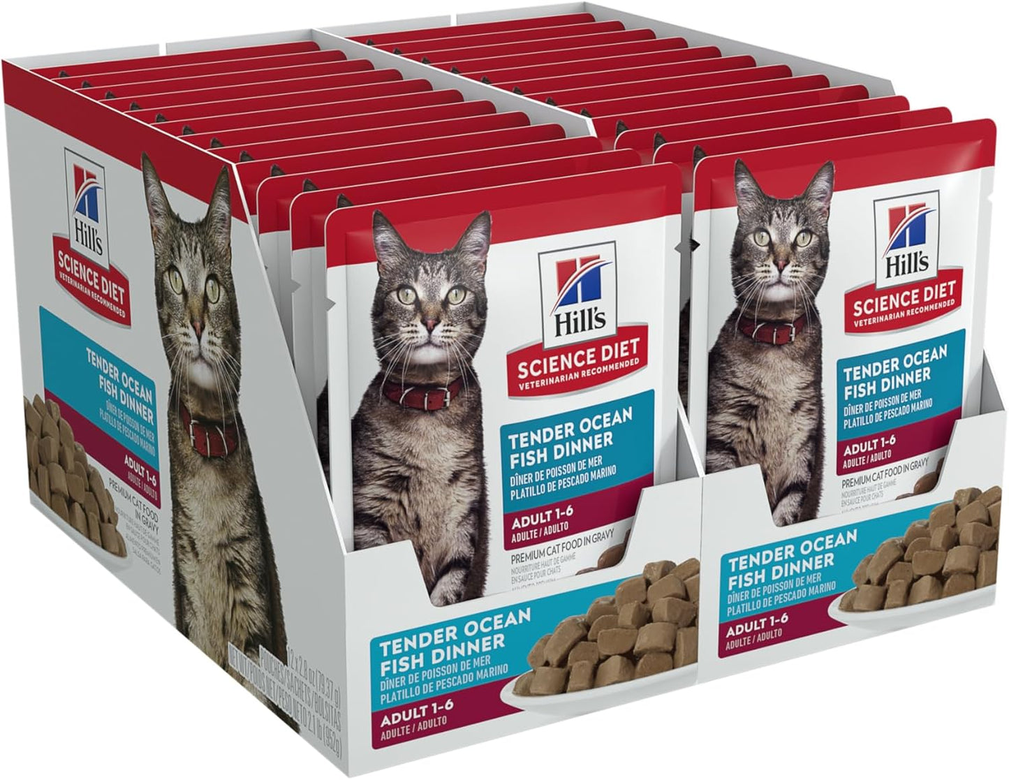 Hill's Science Diet Adult, Alimento Húmedo En Pouch para Gatos Adultos, Platillo De Pescado Marino, 24 Pack C/U 79 G