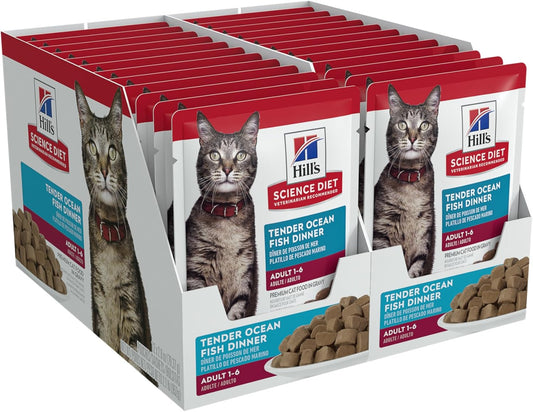Hill's Science Diet Adult, Alimento Húmedo En Pouch para Gatos Adultos, Platillo De Pescado Marino, 24 Pack C/U 79 G
