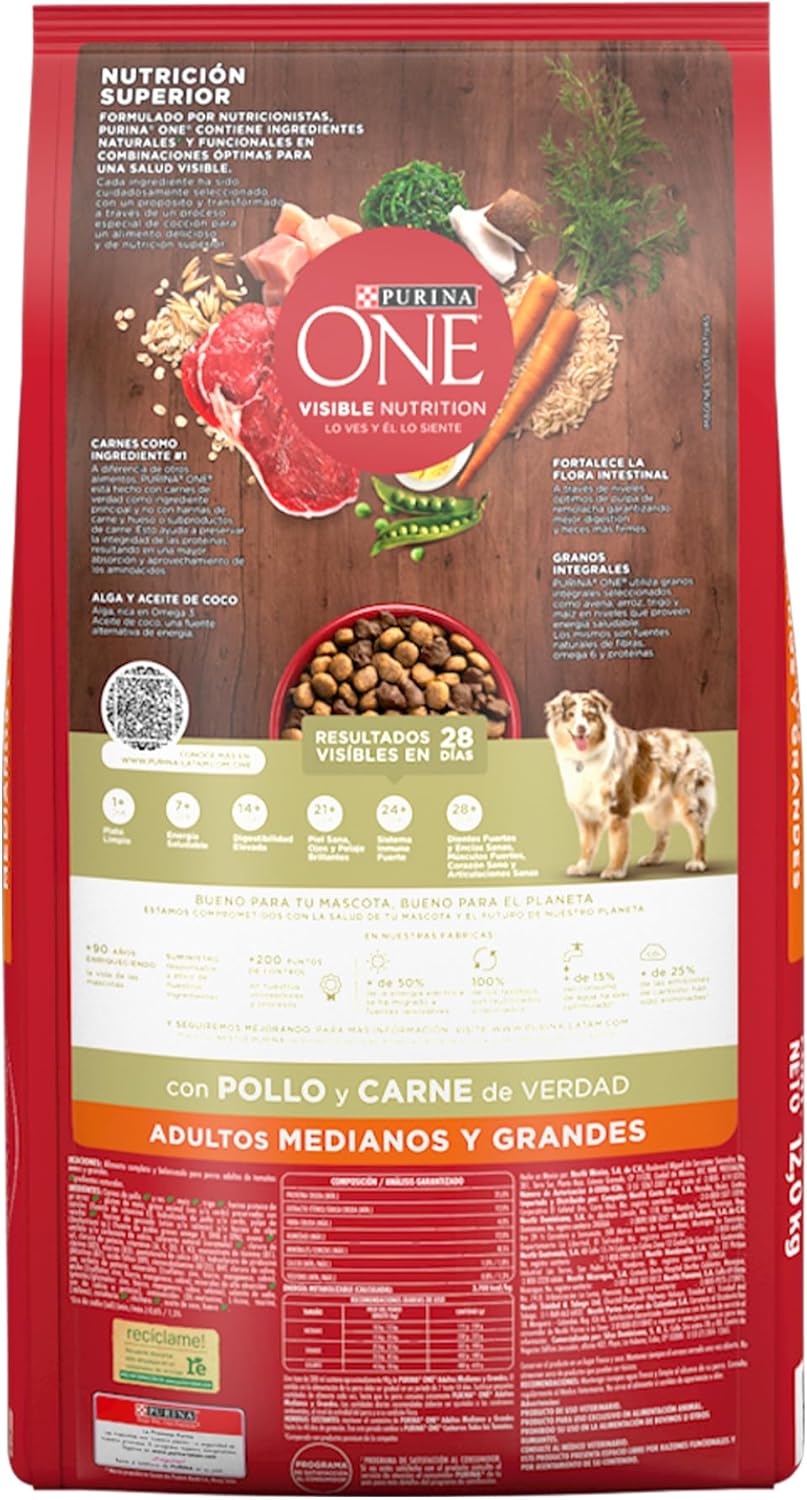 Purina One Adulto Raza Mediana y Grande Sabor Pollo y Carne 2Kg