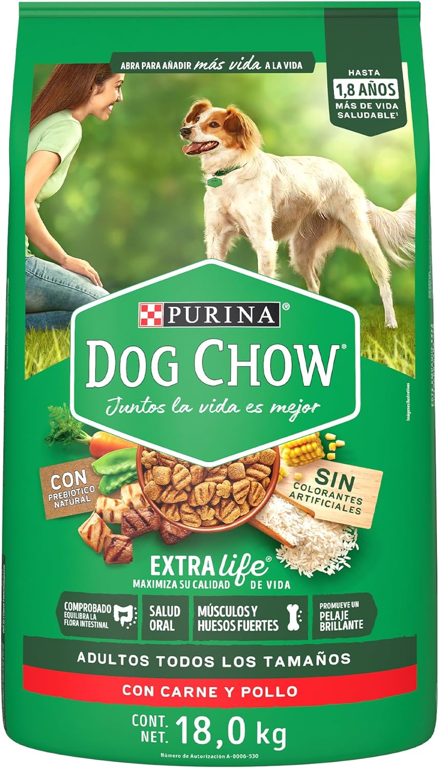 Purina Dog Chow Adulto Todos los tamaños Sabor Carne y Pollo 18Kg