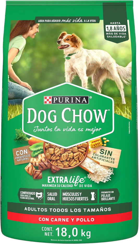 Purina Dog Chow Adulto Todos los tamaños Sabor Carne y Pollo 18Kg