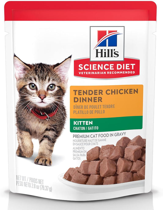 Hill's Science Diet Kitten, Alimento Húmedo En Pouch para Gatitos, Platillo De Pollo, 24 Pack C/U 79 G