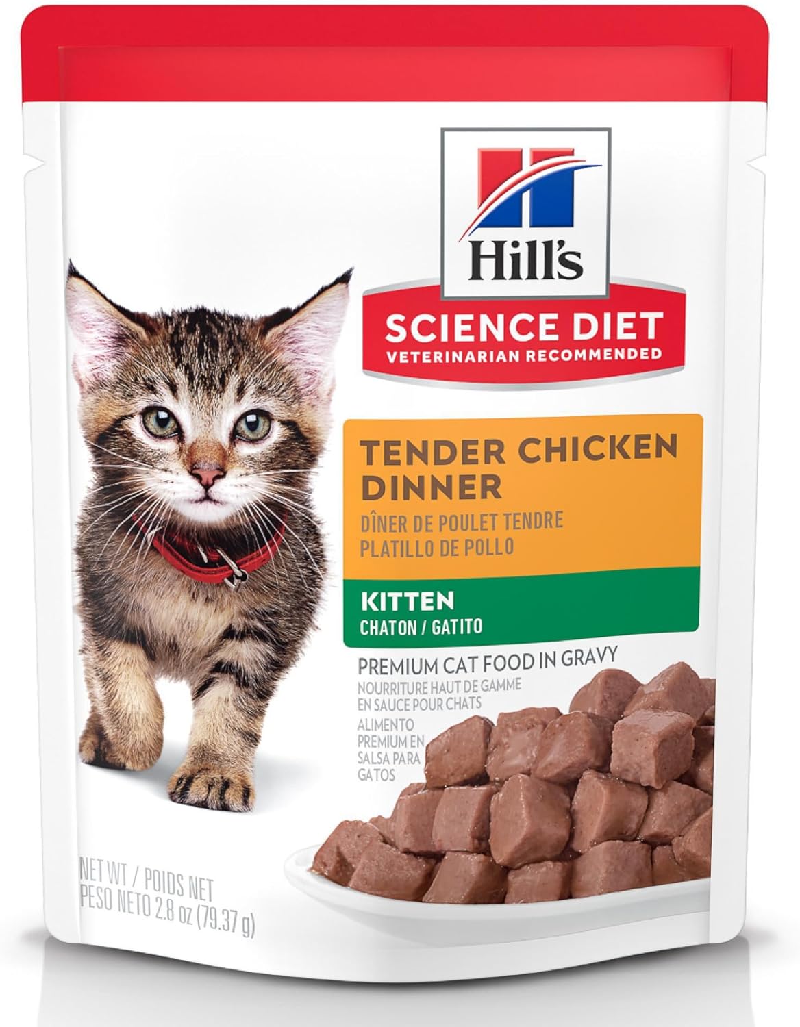 Hill's Science Diet Kitten, Alimento Húmedo En Pouch para Gatitos, Platillo De Pollo, 24 Pack C/U 79 G