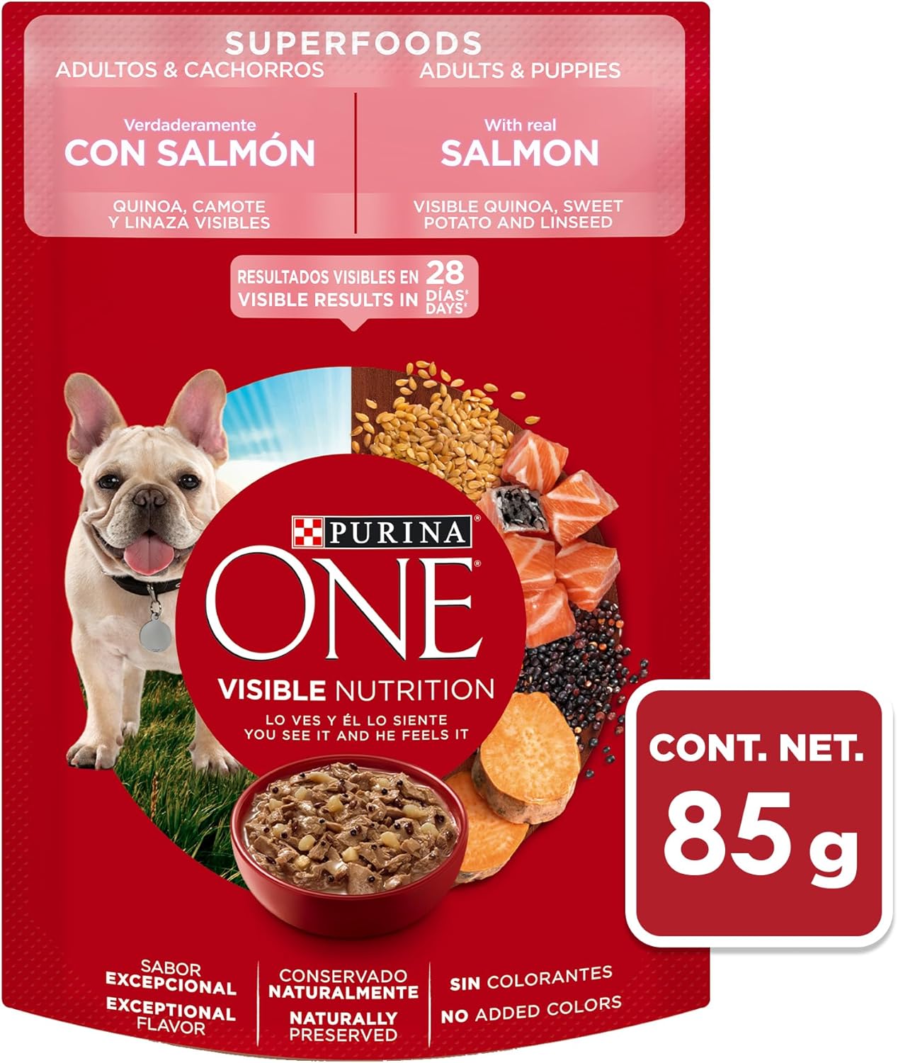 Purina One Adulto y Cachorro Todos los Tamaños Super Alimento Sabor Salmón 24pack de 85g