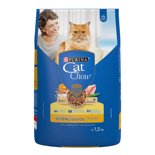 Purina Cat Chow Adulto Esterilizado Todos los Tamaños Sabor Pescado y Mariscos 1.5Kg