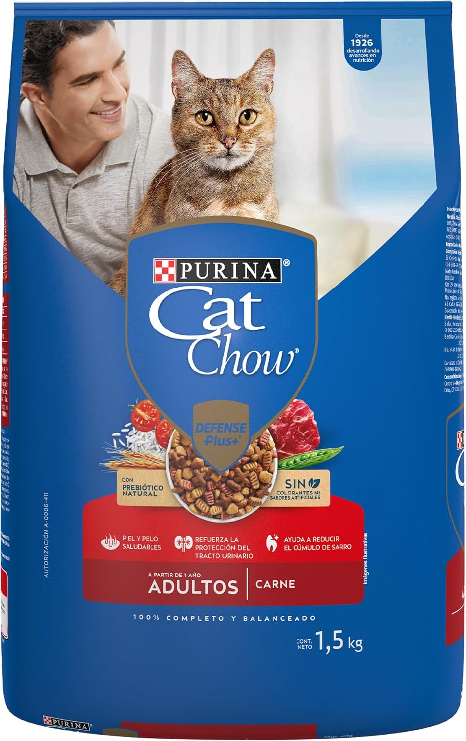 Purina Cat Chow Adulto Todos los Tamaños Sabor Carne 1.5Kg
