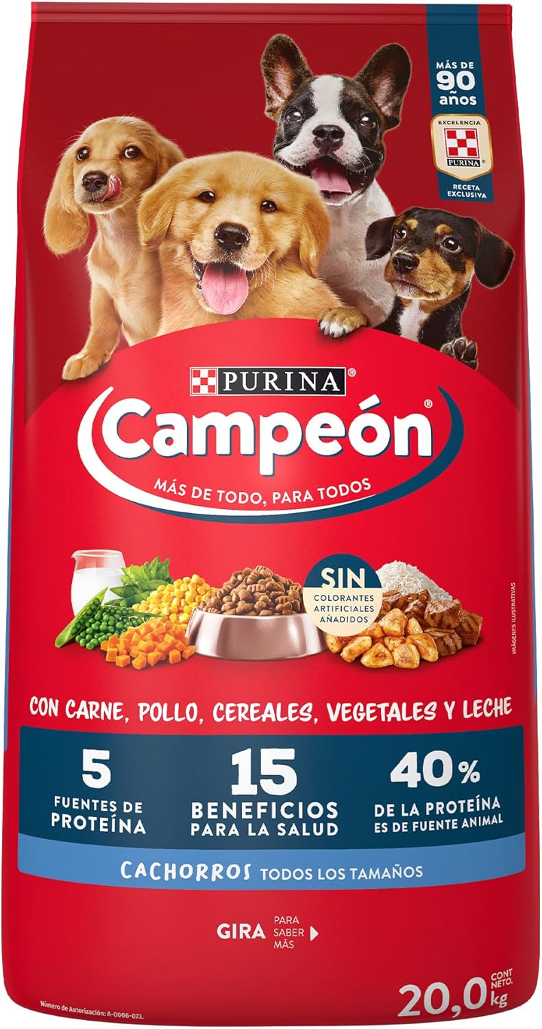 Purina Campeón Cachorro Todos los tamaños Sabor Carne, Pollo y Cereales 20Kg