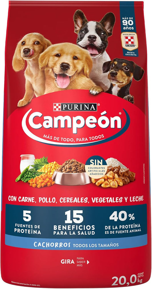 Purina Campeón Cachorro Todos los tamaños Sabor Carne, Pollo y Cereales 20Kg