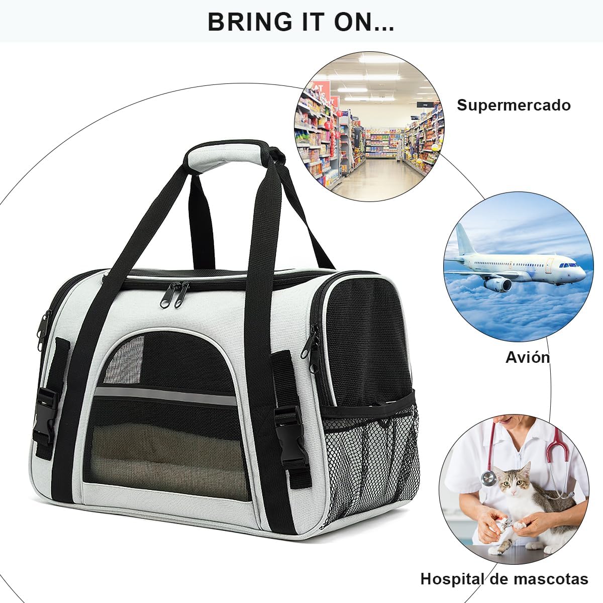 Bolsa de Mascotas Plegable Portátil para Perros, Transportadora para Perro y Gato, Mochila Transportadora de Mascotas,Malla Transpirable de Doble Cara,Cómoda y Transpirable,con Cojín de Felpa