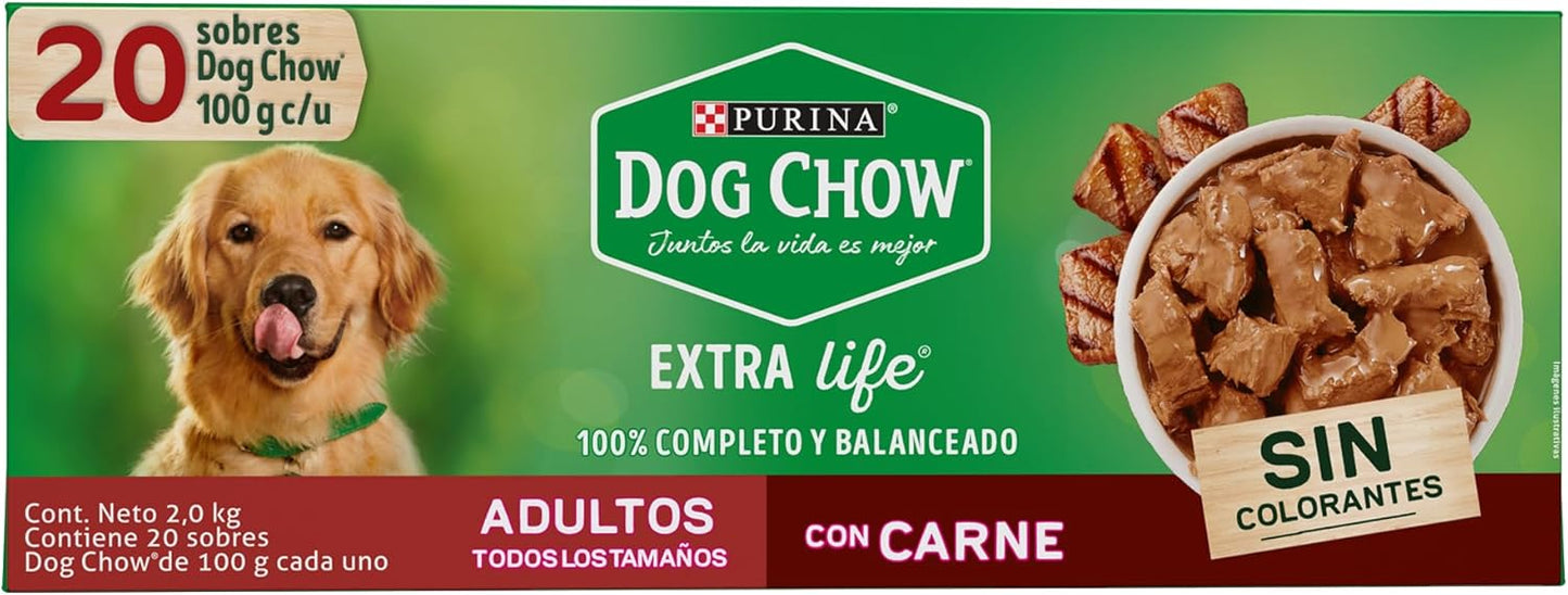 Purina Dog Chow Adulto Todos los Tamaños Sabor Carne 24pack de 100g