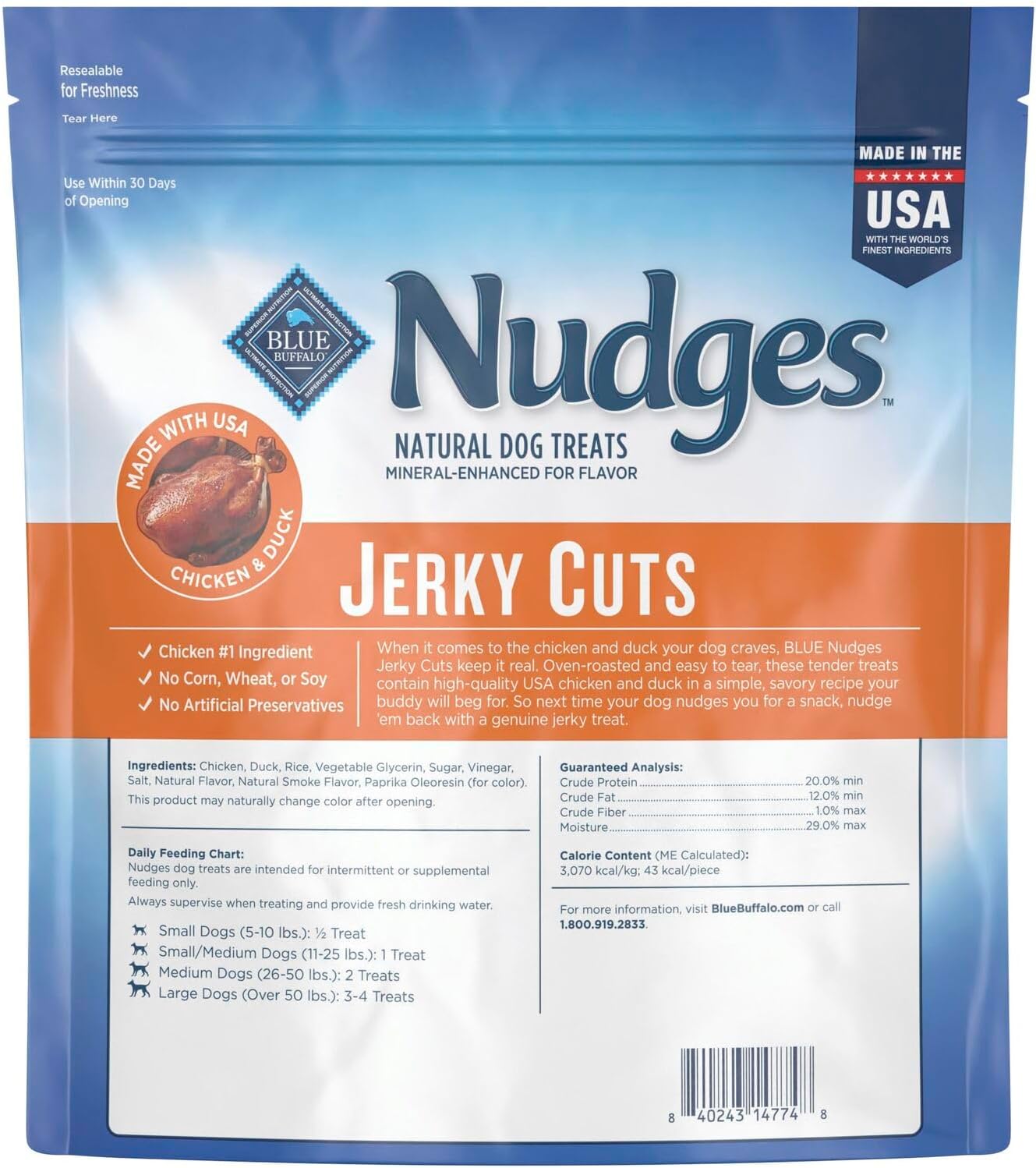 Blue Buffalo Nudges Jerky Cuts Natural Dog Treats, Chicken and Duck, 36oz