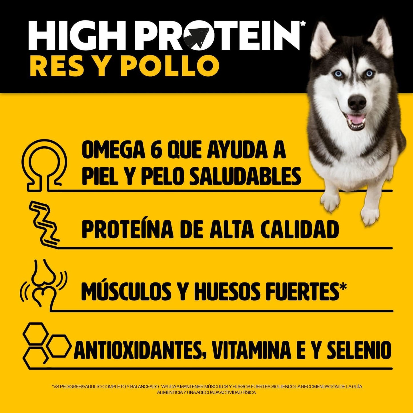 Pedigree - High Protein, Croquetas para Perro Adulto, Sabor Res y Pollo, Alimento Completo para Perro con Alta Proteína, Vitaminas y Omega 6, 18 kg