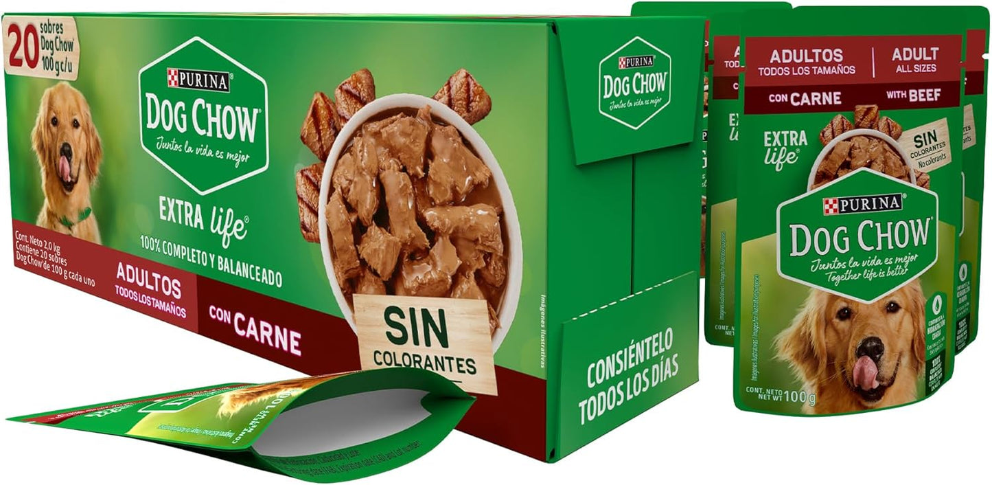Purina Dog Chow Adulto Todos los Tamaños Sabor Carne 24pack de 100g