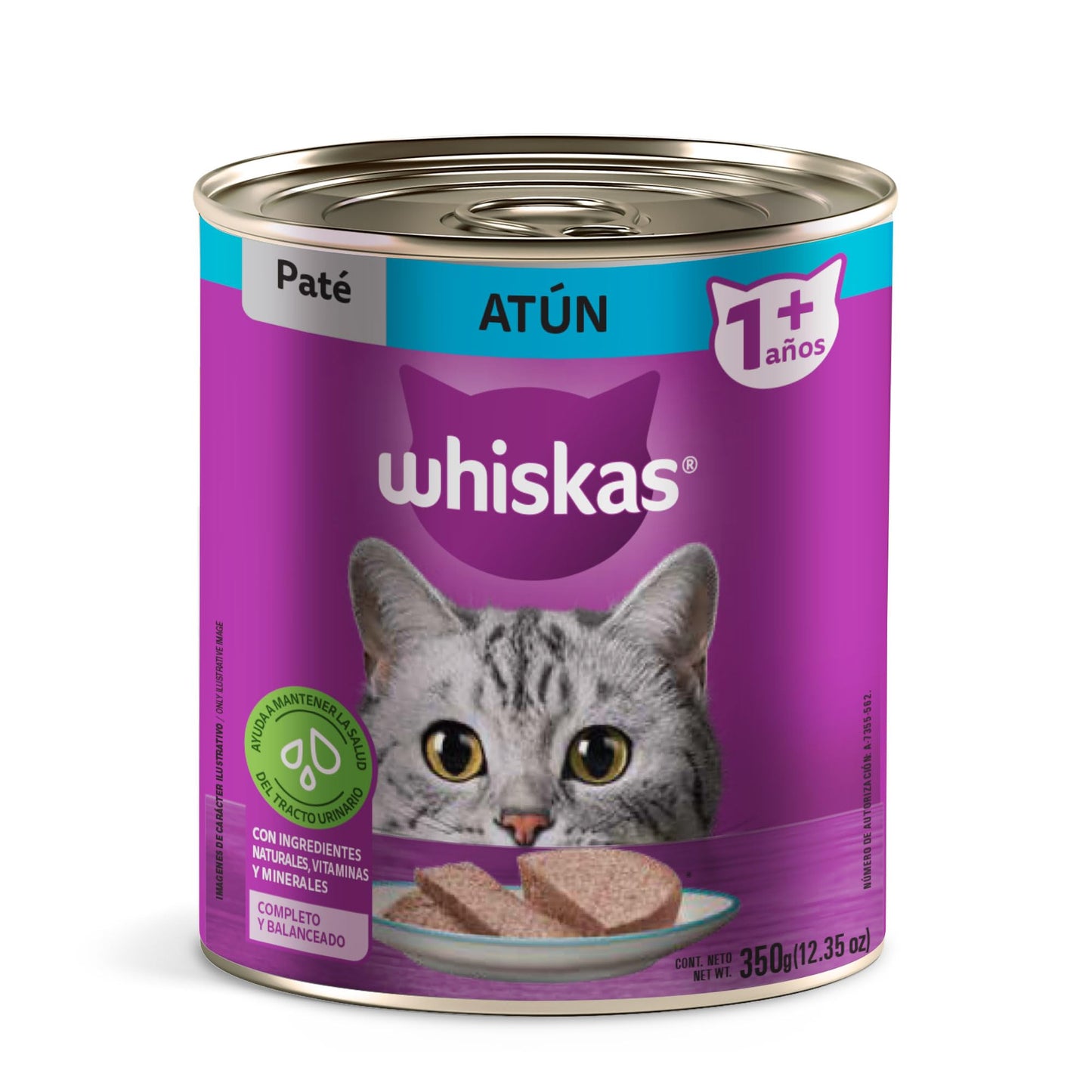WHISKAS - Alimento para Gato Adulto en Lata, Sabor Atún, Vitamina A y Taurina, Paquete de 24 Piezas, 350g c/u,