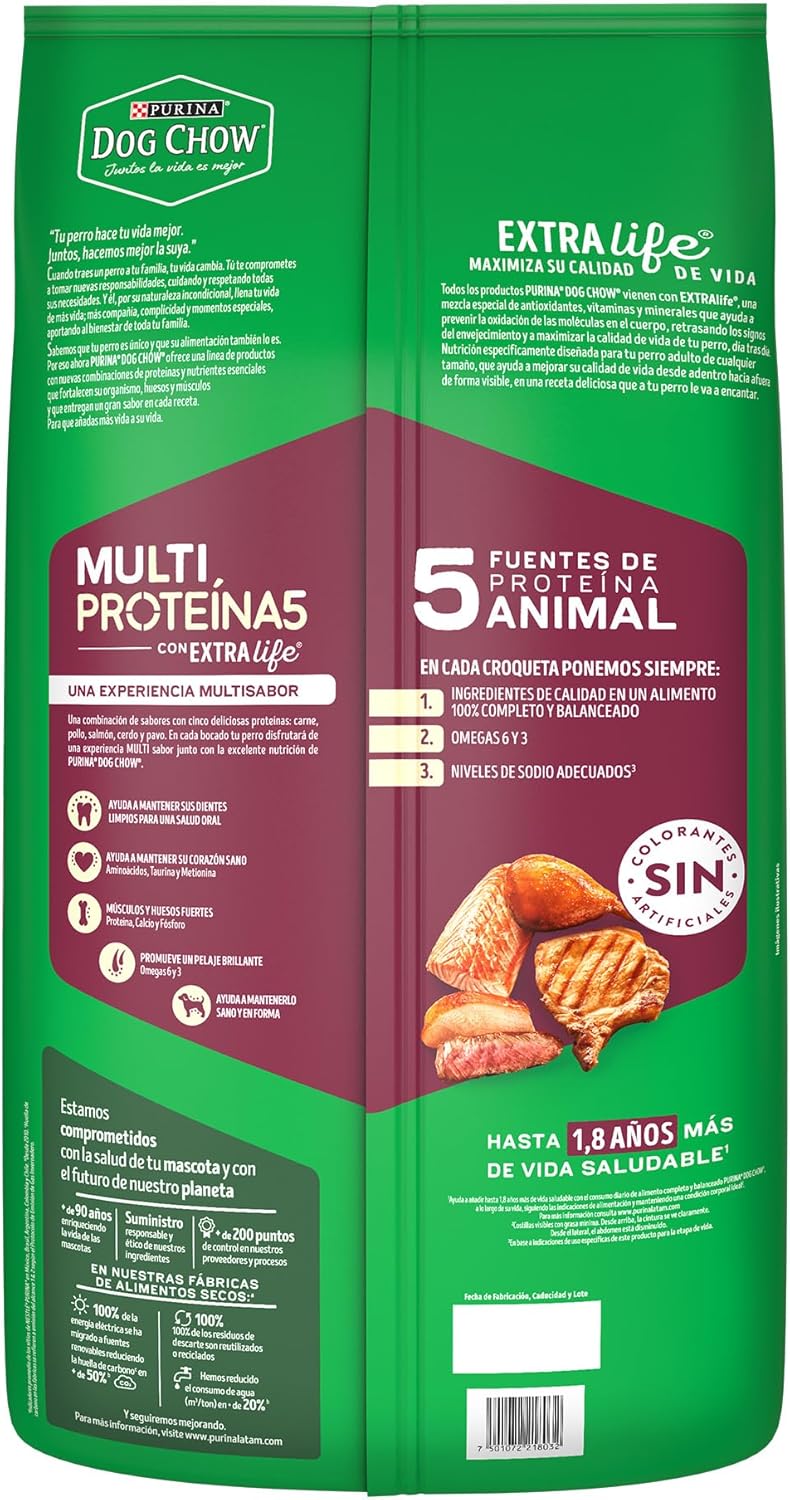 Purina Dog Chow Multi Proteinas Adultos Todos los Tamaños Sabor Carne, Pollo, Salmón, Cerdo y Pavo 10Kg