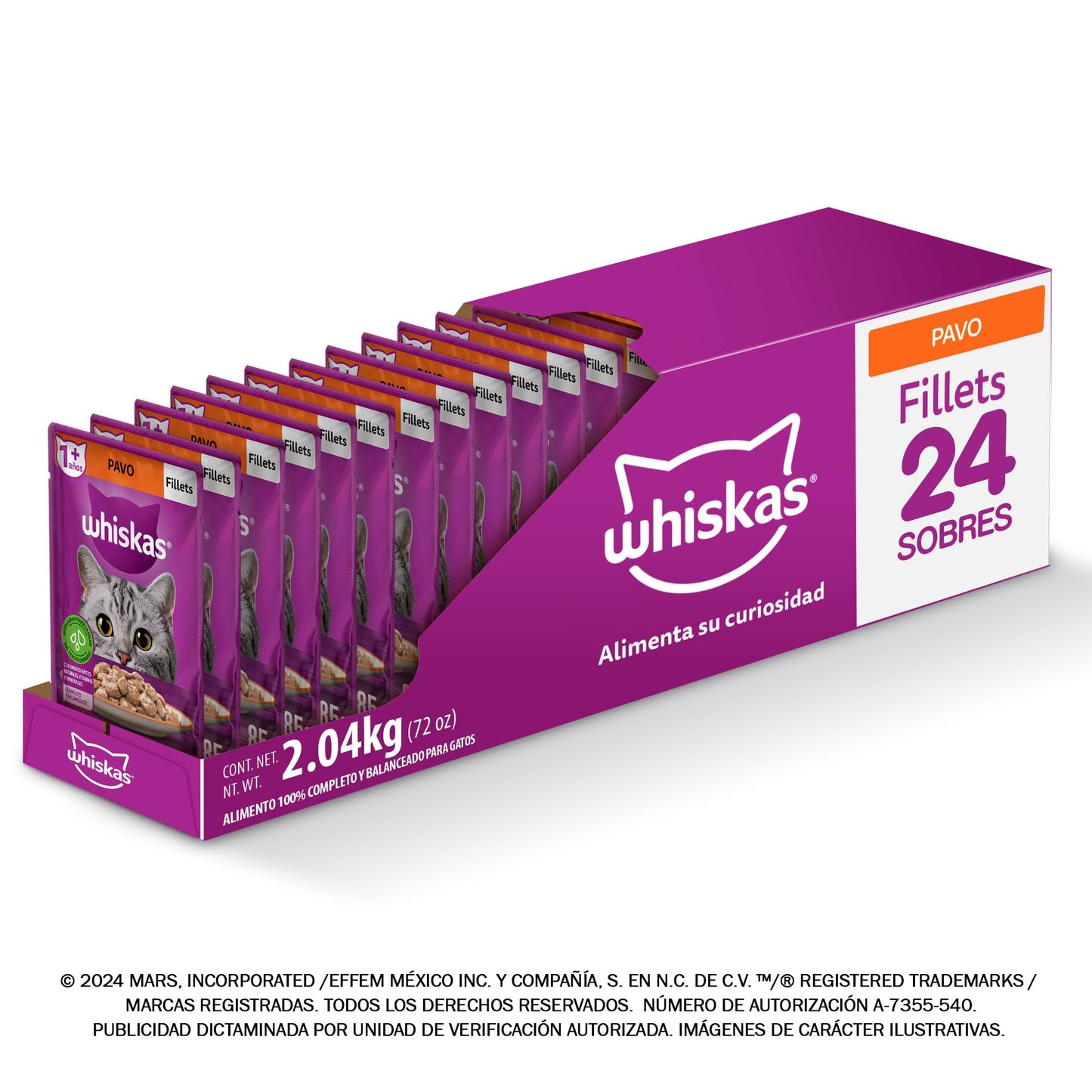 WHISKAS - Alimento Húmedo para Gatos, Sabor Salmón, con Ingredientes Naturales, Calcio, Minerales, Vitamina A y Taurina, 24 Sobres, 85g c/u.