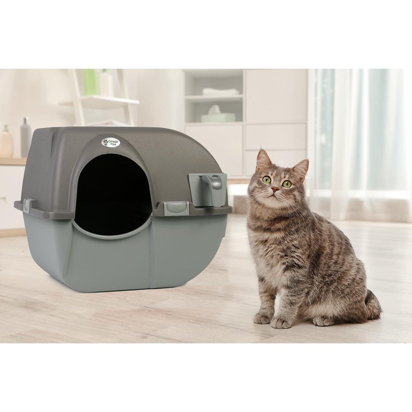 Omega Paw NRA15-1 caja de arena de limpieza automática Roll 'n Clean, regular, peltre