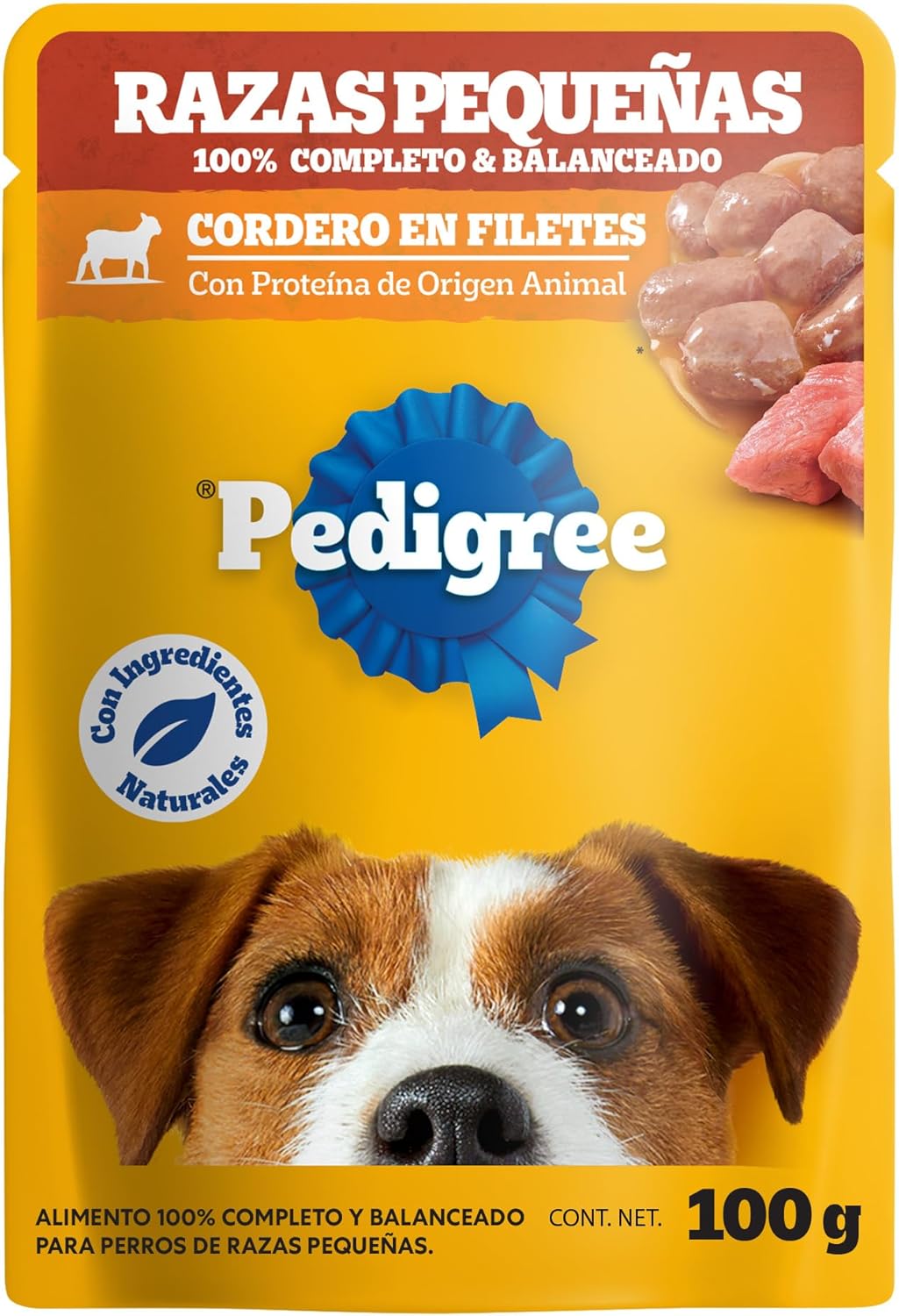Pedigree - Sobres para Perro, Raza Pequeña, Sabor Cordero, con Ingredientes Naturales, Proteínas y Fibra, 24 Sobres, 100g c/u