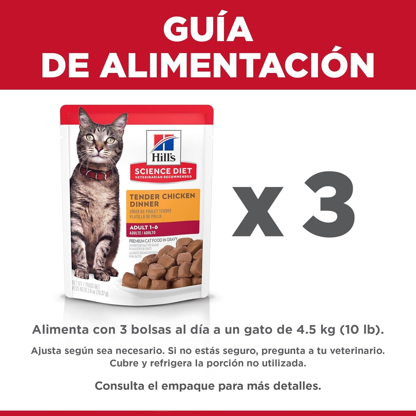 Hill's Science Diet Adult, Alimento Húmedo En Pouch para Gatos Adultos, Platillo De Pollo, 24 Pack C/U 79 G