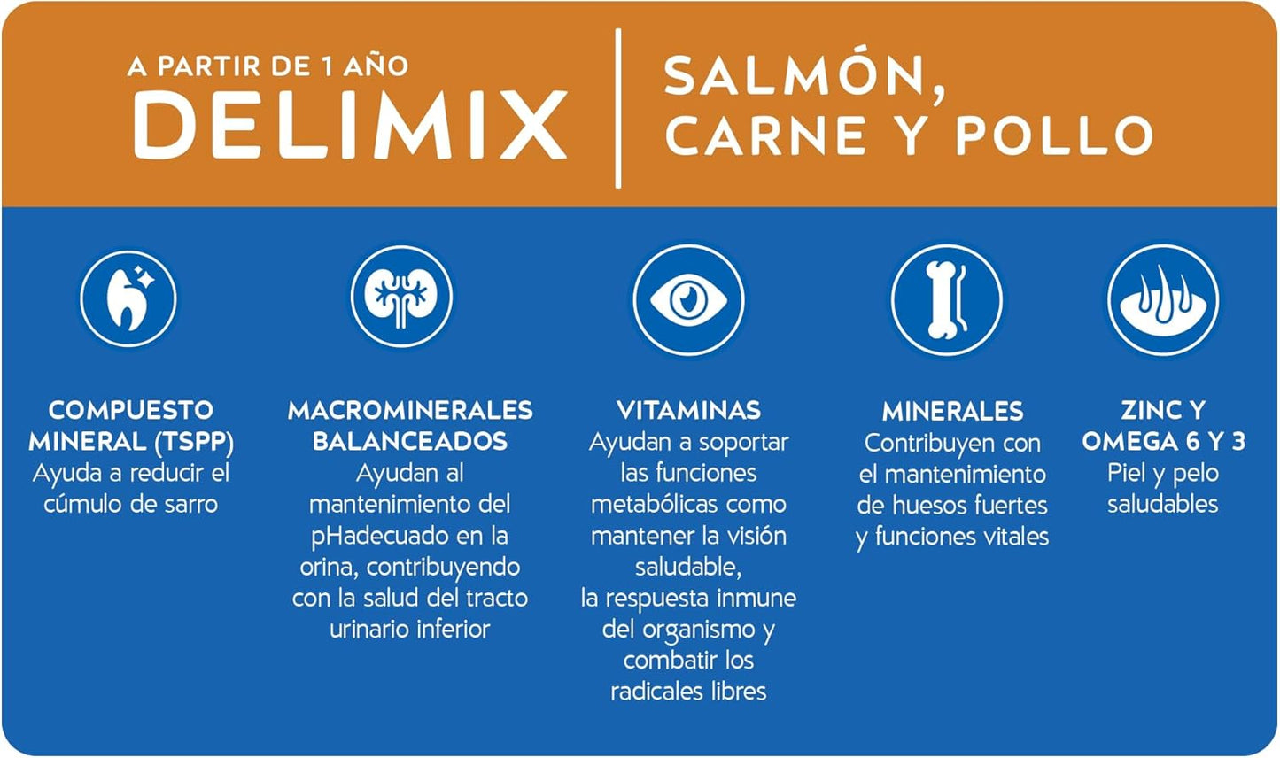 Purina Cat Chow Adulto Delimix Todos los Tamaños Sabor Salmón, Carne y Pollo 1.5Kg