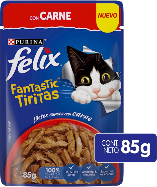 Purina Felix Fantastic Tiritas Adulto Todos los Tamaños Sabor Carne 24pack de 85g