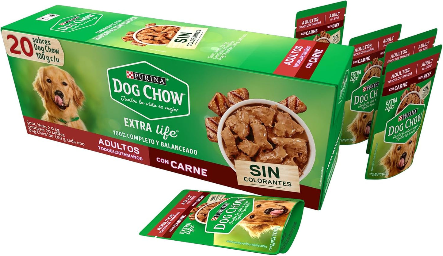 Purina Dog Chow Adulto Todos los Tamaños Sabor Carne 24pack de 100g