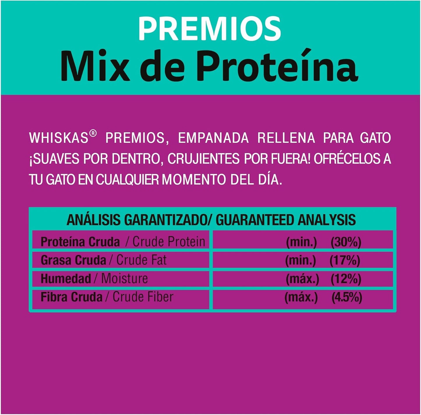 WHISKAS - Premios para Gato, Sabor Mix de Proteína, Suaves y Crujientes, Vitaminas y Minerales, Pack de 12, 60gr c/u