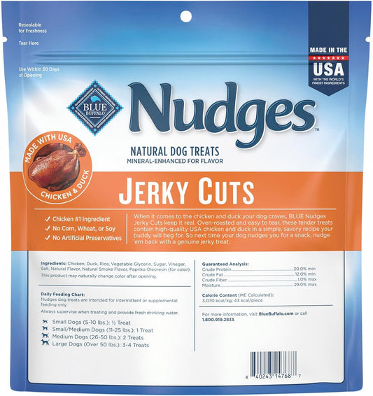 Blue Buffalo Nudges Jerky Cuts Natural Dog Treats, Chicken and Duck, 16oz Bag