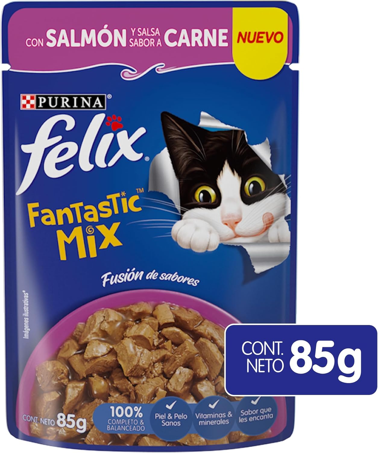 Purina Felix Fantastic Mix Adulto Todos los Tamaños Sabor Salmón con Salsa Sabor Carne 24pack de 85g