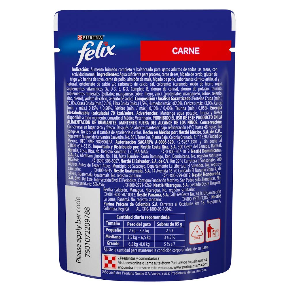 Purina Felix Adulto Todos los Tamaños Sabor Carne 24pack de 85g