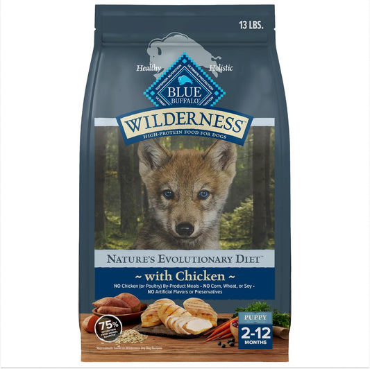 Blue Buffalo Wilderness High Protein Natural Puppy Dry Dog Food Plus Wholesome Grains, Chicken 13 lb Bag