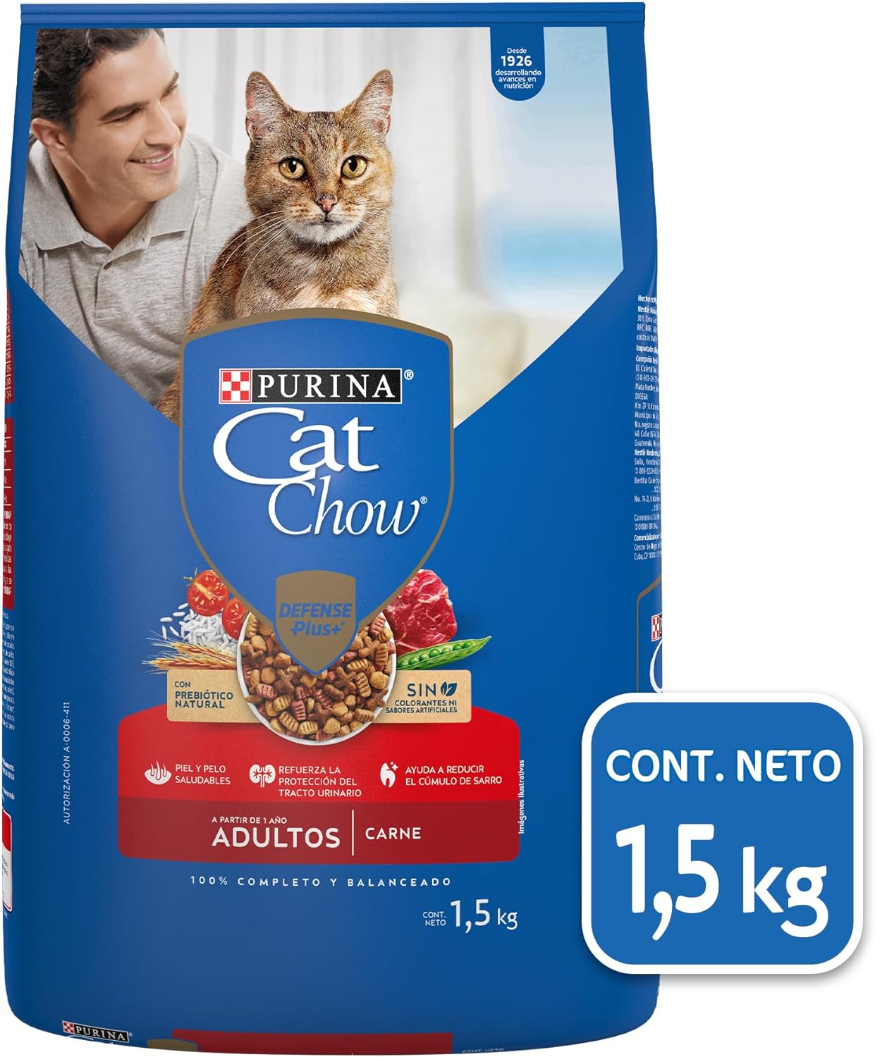 Purina Cat Chow Adulto Todos los Tamaños Sabor Carne 1.5Kg