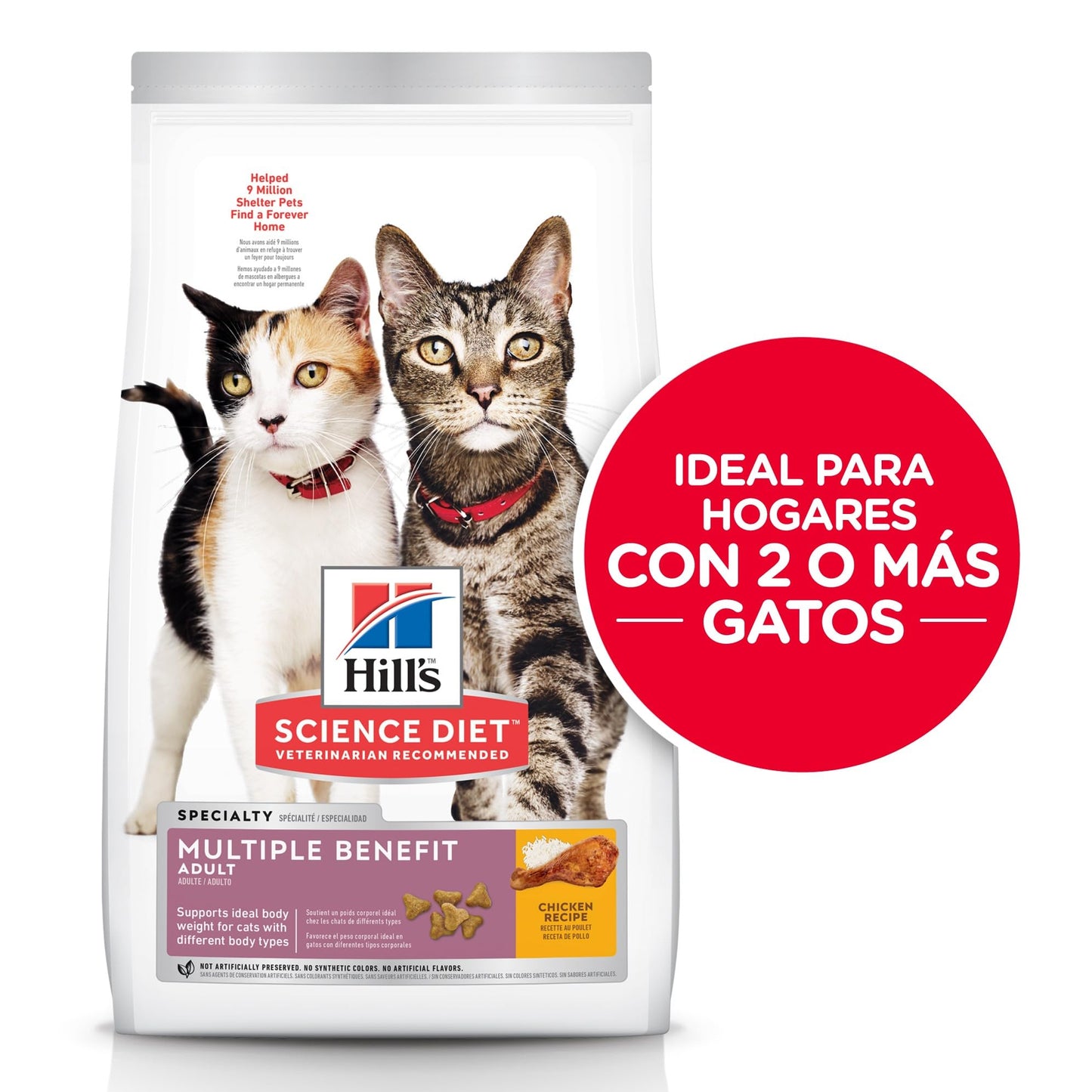 Hill's Science Diet Multiple Benefit, Croquetas para Gato Adulto Sabor Pollo 3.2Kg