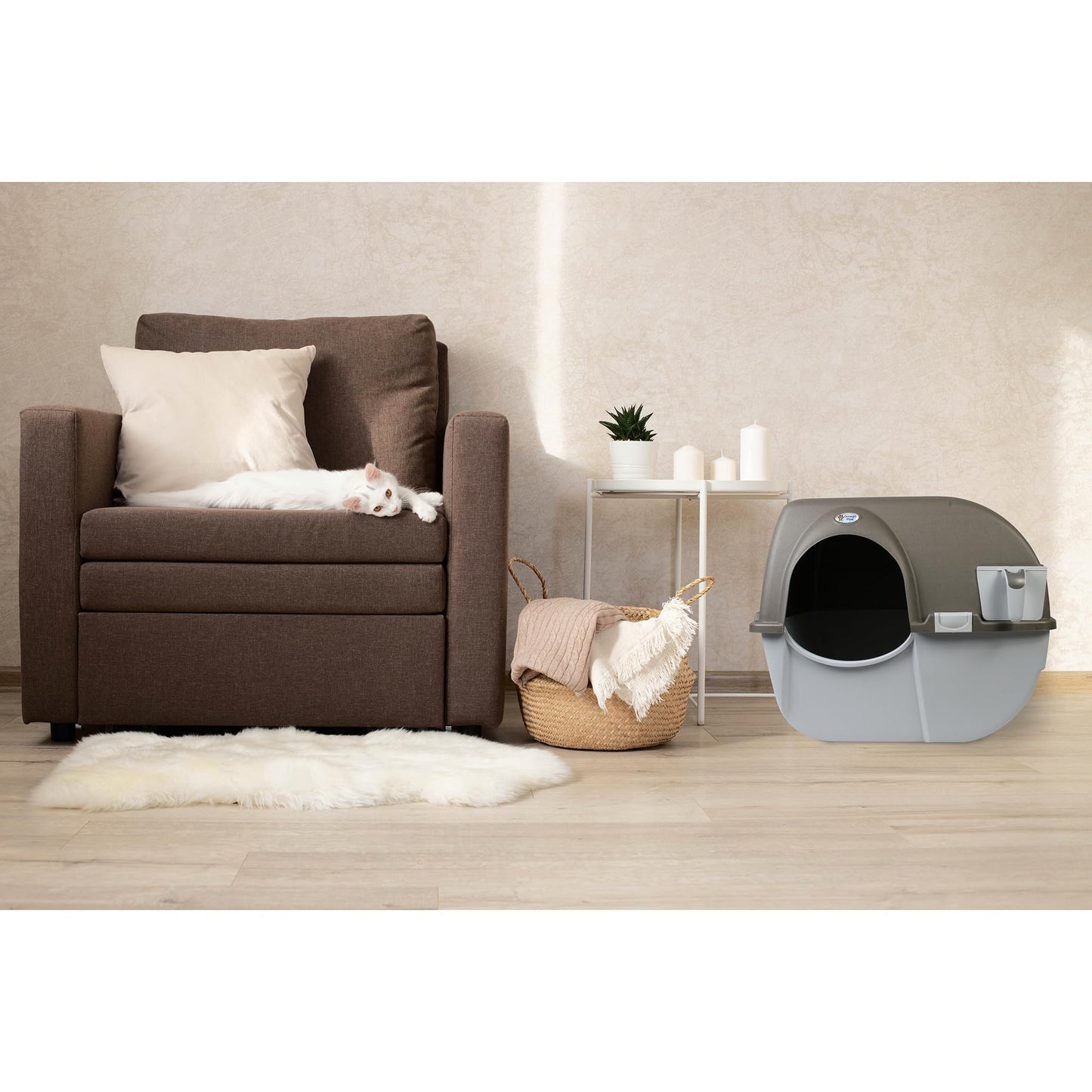 Omega Paw NRA15-1 caja de arena de limpieza automática Roll 'n Clean, regular, peltre