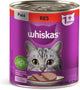 Whiskas Alimento para Gato Adulto en Lata, Sabor Res, Paquete de 24 Piezas, 350g c/u