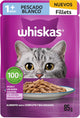 WHISKAS - Alimento Húmedo para Gatos, Sabor Filete de Pescado Blanco, con Ingredientes Naturales, Calcio, Minerales, Vitamina A y Taurina, 85g c/u. Paquete de 24 Unidades