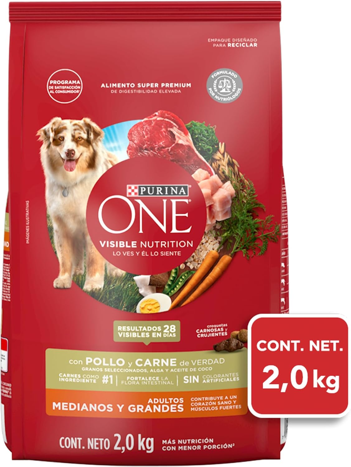 Purina One Adulto Raza Mediana y Grande Sabor Pollo y Carne 2Kg