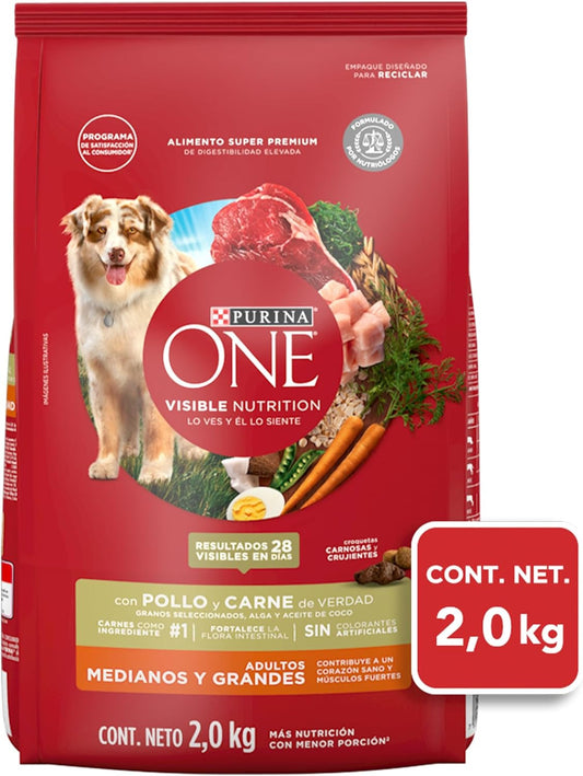 Purina One Adulto Raza Mediana y Grande Sabor Pollo y Carne 2Kg