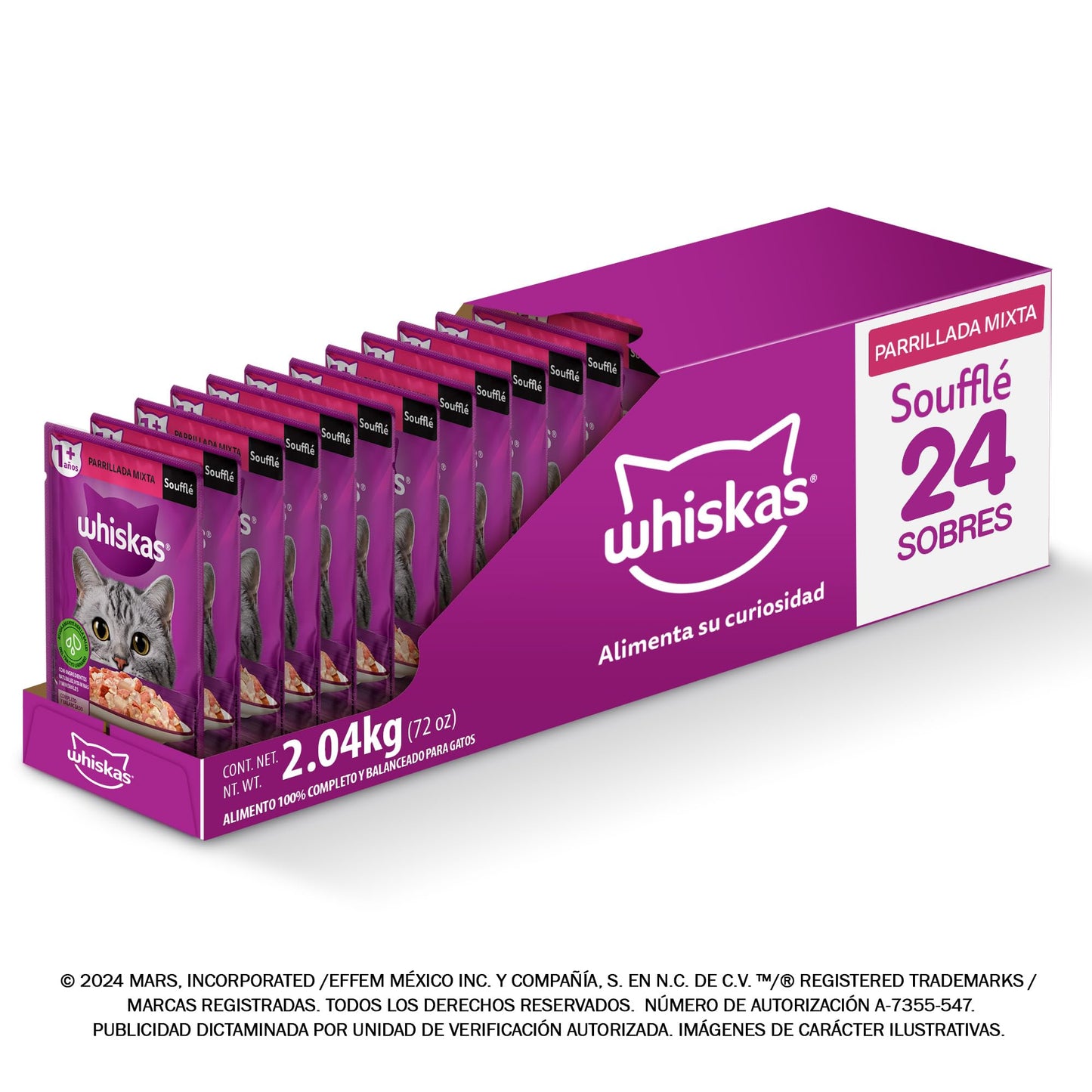 Whiskas 10175039 Alimento Húmedo para Gato Adulto con Sabor a Soufflé Parrillada Mixta, 85 gr x 24 uds, Morado